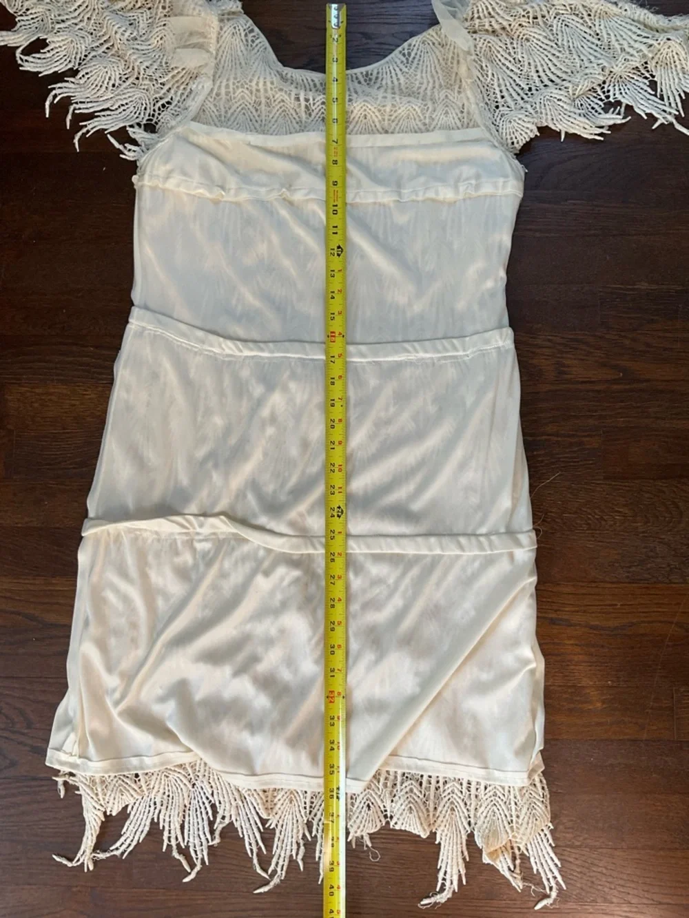 SAMAX Cream Crochet Fringe Mini Dress Lined Boho Coastal Resort Festival - Picture 13 of 16
